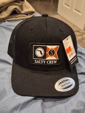 Salty Crew Black Patch Trucker Snapback Hat NWT